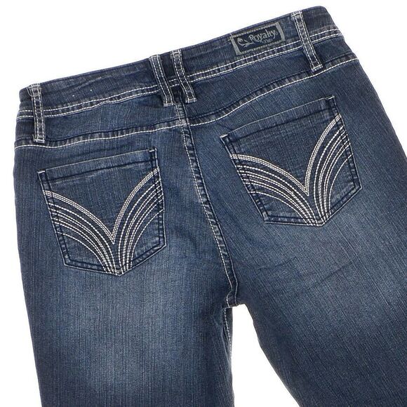 Royalty Bermuda Shorts Womens 6 Mid Rise Cuffed Blue Denim Stretch W29 - Picture 4 of 7
